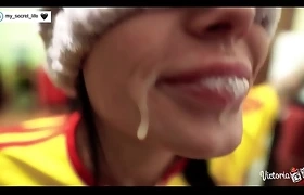 Juicy Blowjob Big Dick with Cumshot on Face from Beauty Blindfolded
