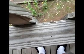 Amateur Guy Pissing Off Porch In Public